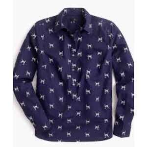J.Crew Classic Popover Women's Sz 6 Navy Dalmatian Print 1/4 Button Up